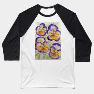 Viola Watercolor Purple Edged Yellow Floral Pattern Baseball T-Shirt